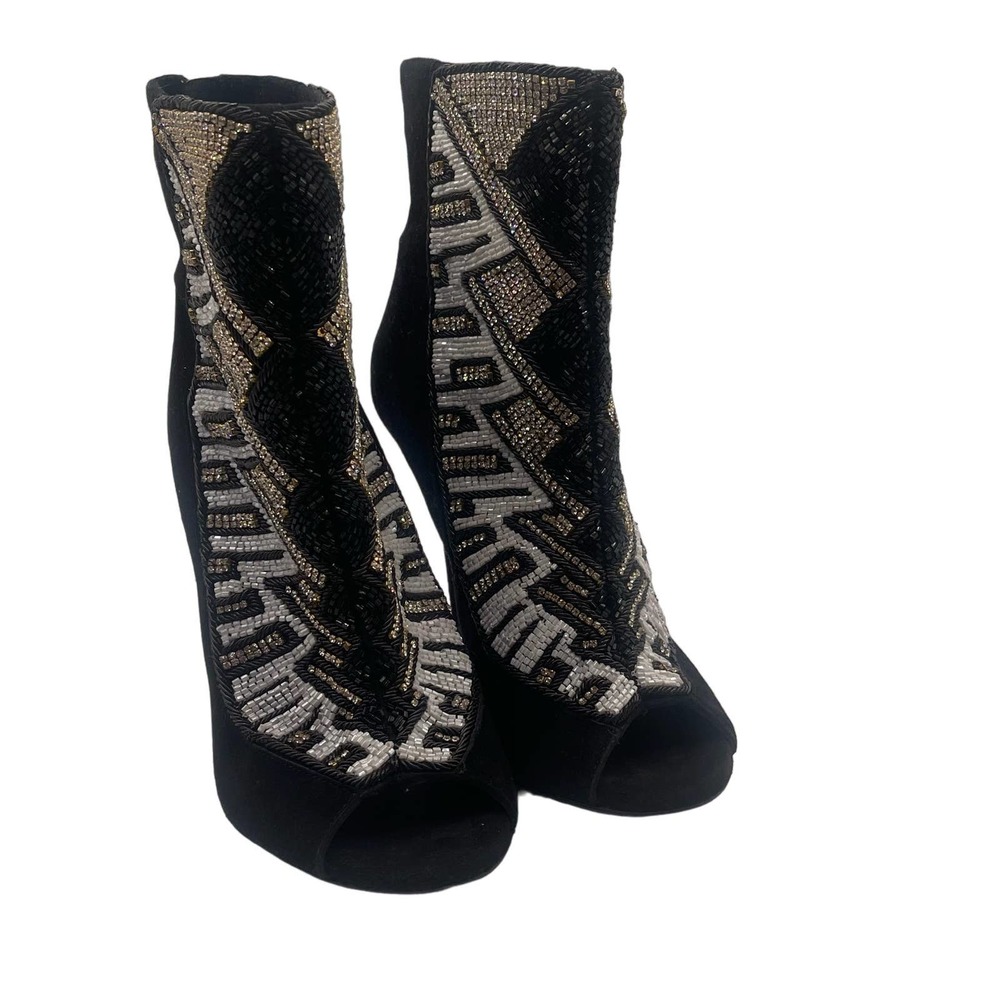 Balmain x H&M Peep-Toe Crystal Beaded Heel Boots Sz Eu 39 / US 8 - Picture 2 of 16